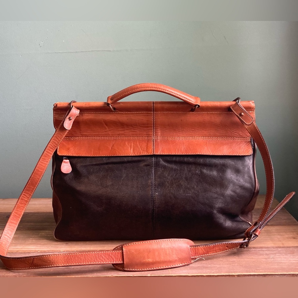 Vintage Delfina Leather Color Block Messenger Bag - Picture 2 of 13
